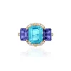 3 Stone Emerald Cut Blue Topaz & Tanzanite Ring