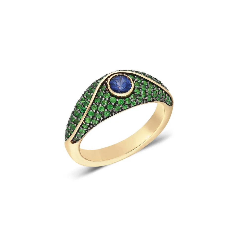 Acu Mini Pave Pinky Ring with Tsavorites and Blue Sapphire