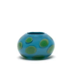 Aqua Low Vase with Green Spots
