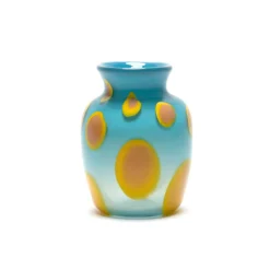 Aqua Vase with Yellow and Pink Spots