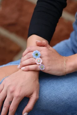 Big Daisy Blue Opal & Peridot Flower Ring