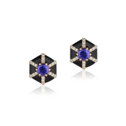 Black Enamel and Tanzanite Hexagon "Queen" Stud