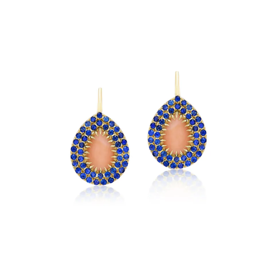 Blue Sapphire & Coral Drop Earrings