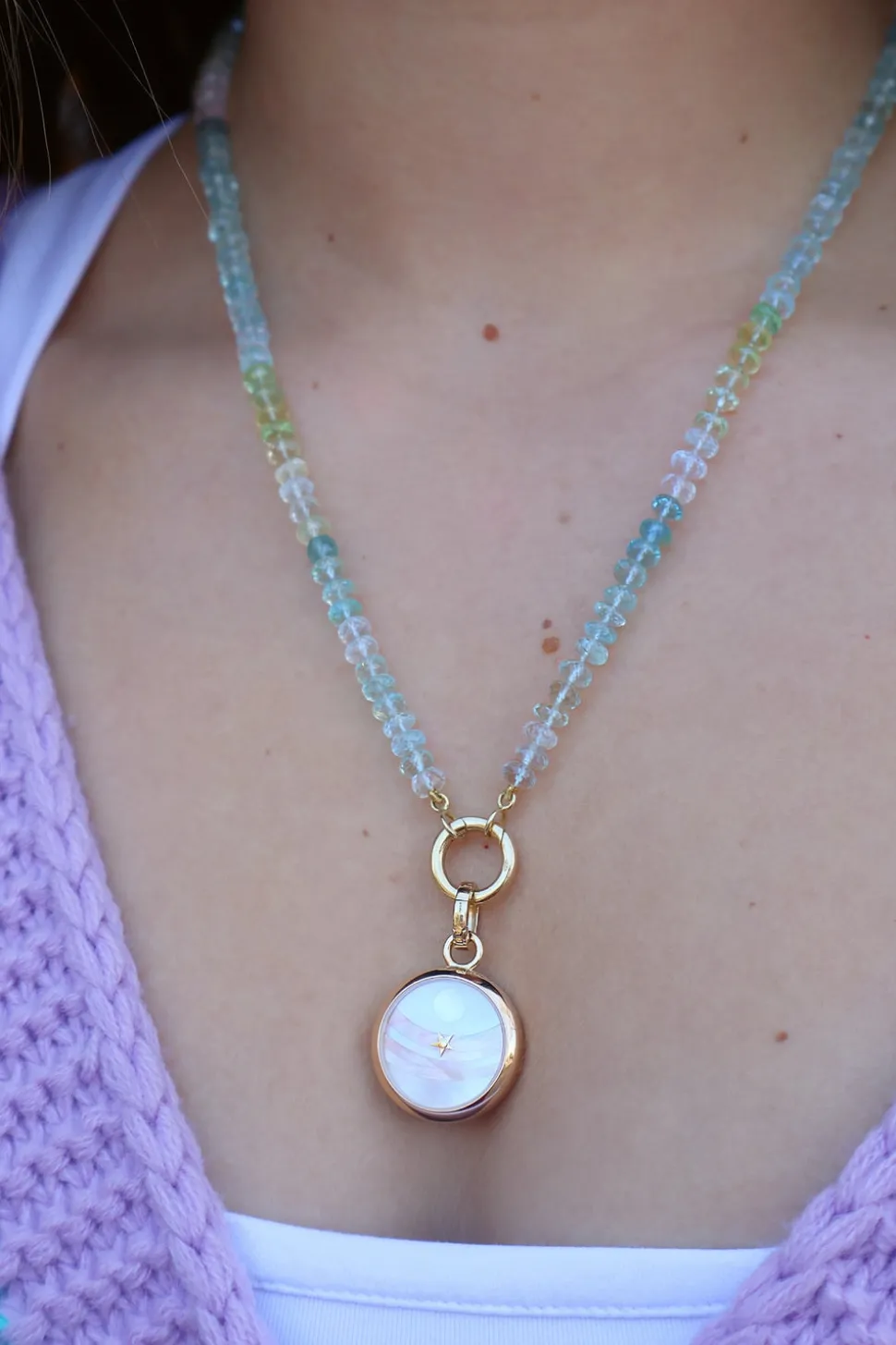Carpe Diem Pink Mosaic Moon Pendant