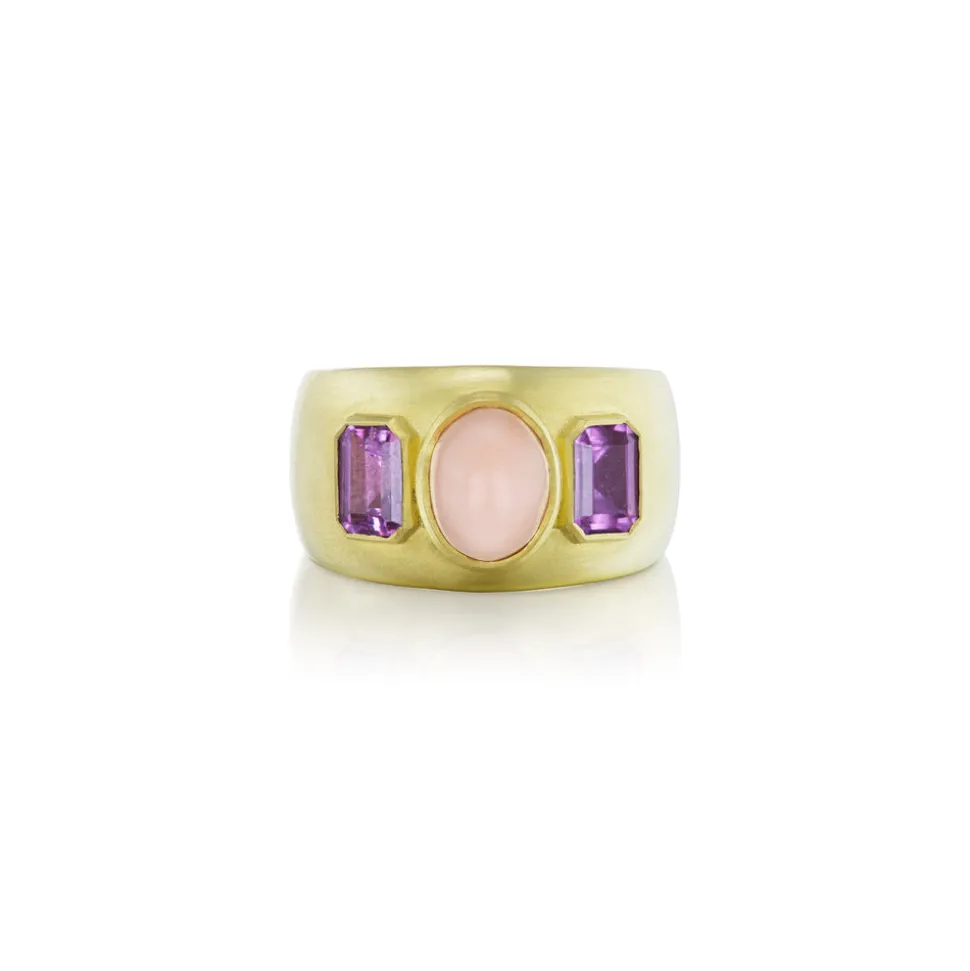 Coral & Pink Sapphire Three Stone Ring
