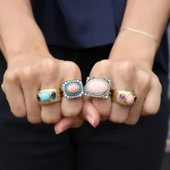 Coral & Pink Sapphire Three Stone Ring