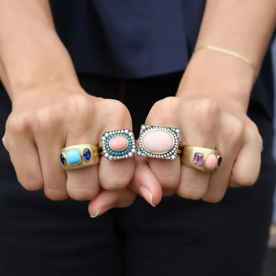 Coral & Pink Sapphire Three Stone Ring