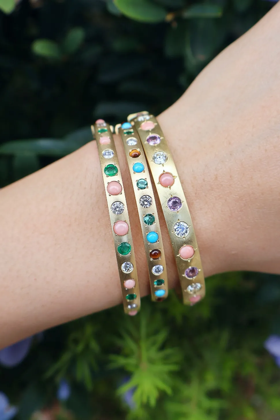 Coral, Emerald & Diamond Gypsy Bangle