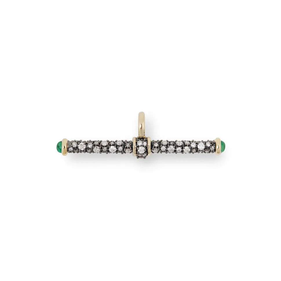 Diamond T-Bar Pendant with Emeralds