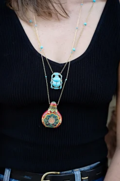 Egyptian Scarab Necklace with Turquoise
