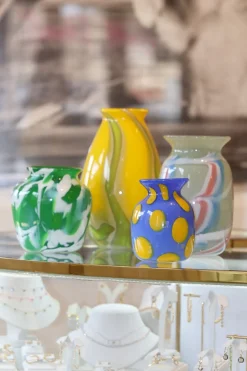 Emerald Vase with White/Teal Strokes