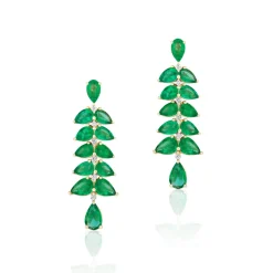 Faceted Pear Emerald Earrings with Diamonds