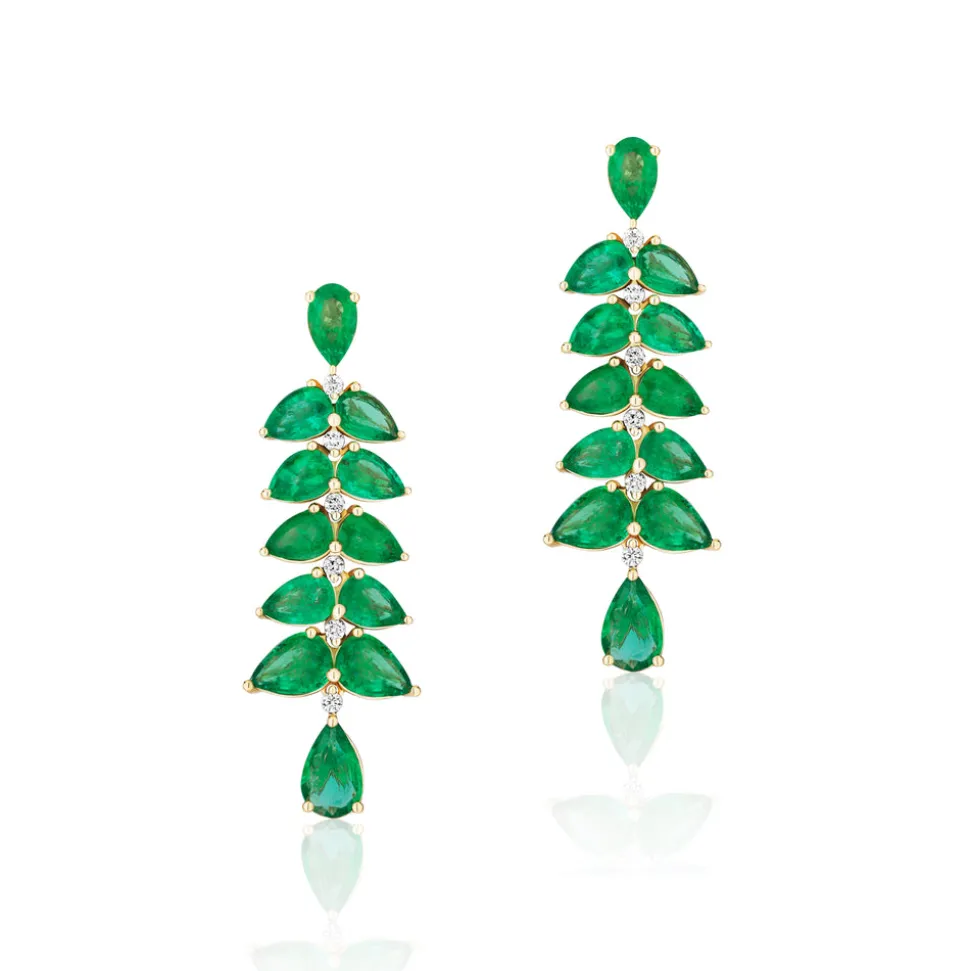 Faceted Pear Emerald Earrings with Diamonds