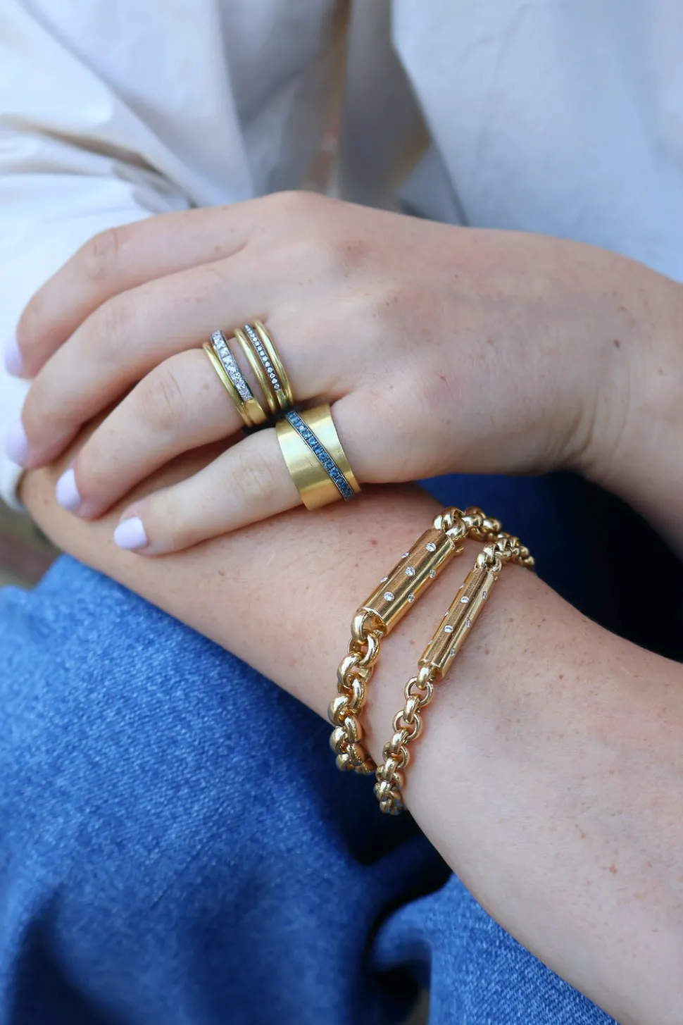 French Cut & Round Diamond Spiral Ring