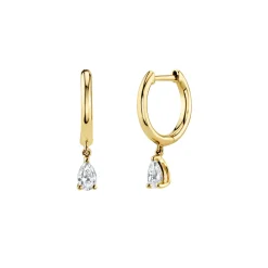 Gold Huggies with Pear Diamond Drops