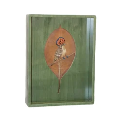 Green Vide Poche with Embroidered Leaf Bird