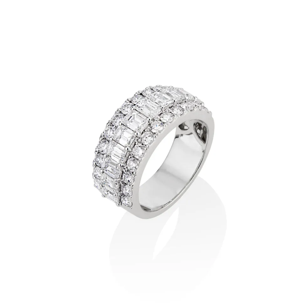 18k White Gold Round & Emerald Cut Diamond Half Eternity Band