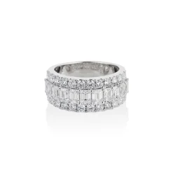 18k White Gold Round & Emerald Cut Diamond Half Eternity Band