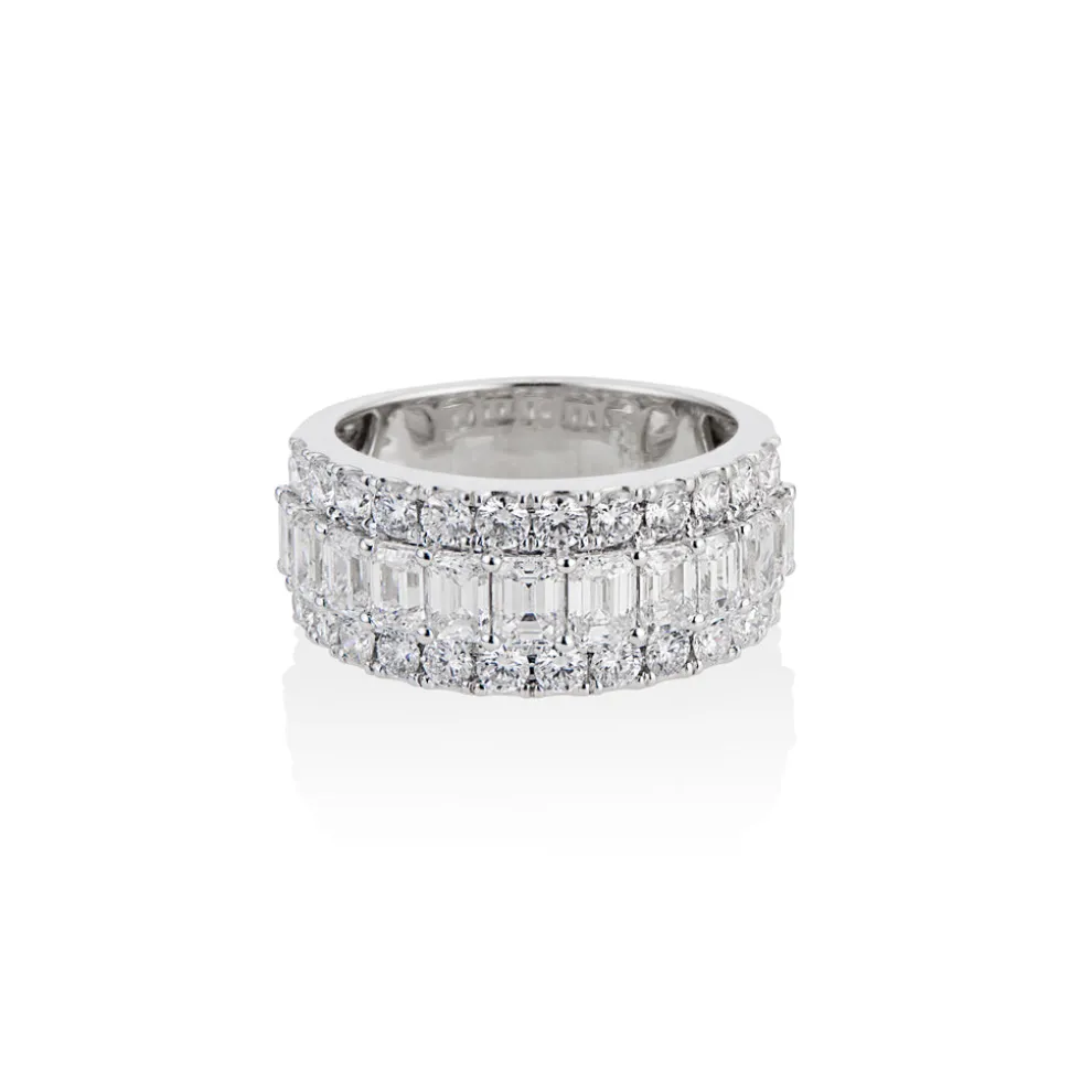 18k White Gold Round & Emerald Cut Diamond Half Eternity Band
