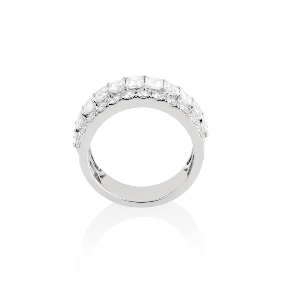 18k White Gold Round & Emerald Cut Diamond Half Eternity Band