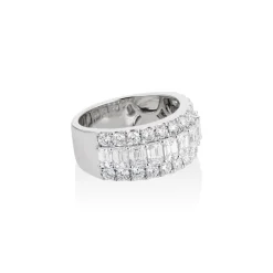 18k White Gold Round & Emerald Cut Diamond Half Eternity Band