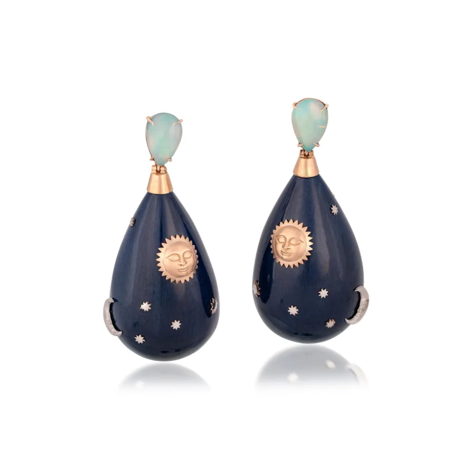 18KR Lacquer Celestial Teardrop Earrings with Opal