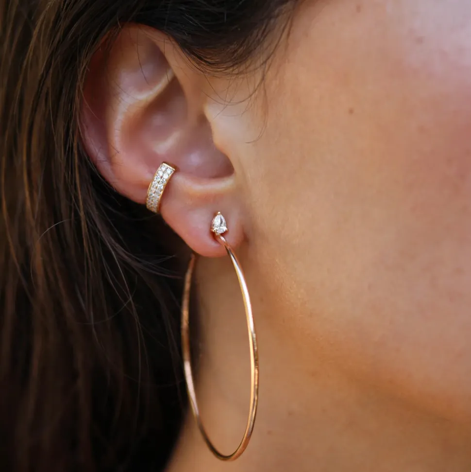 Large Plain Hoops w/ Pear Diamond Studs