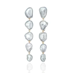 Long Keshi Pearl Earrings with Diamonds