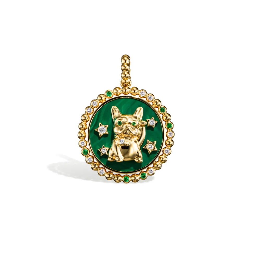 Malachite Lucky Pup Charm
