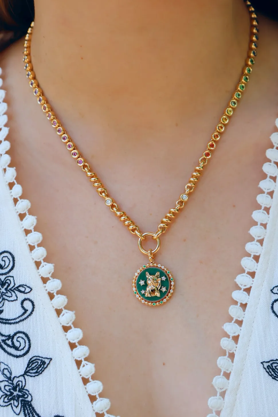 Malachite Lucky Pup Charm