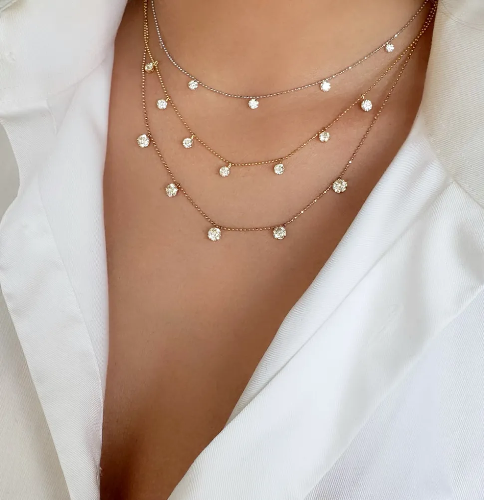 Medium Floating Diamond Necklace- White Gold