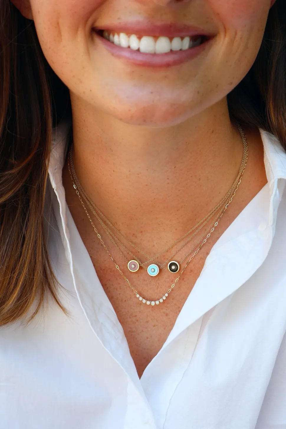 Mini Compass Pendant - Pink Opal