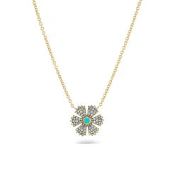 Mini Diamond Flower Pendant with Turquoise Center