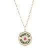 Mini Porte Bonheur Charm- Black Enamel & Pink Tourmaline