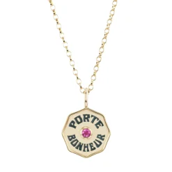 Mini Porte Bonheur Charm- Black Enamel & Pink Tourmaline