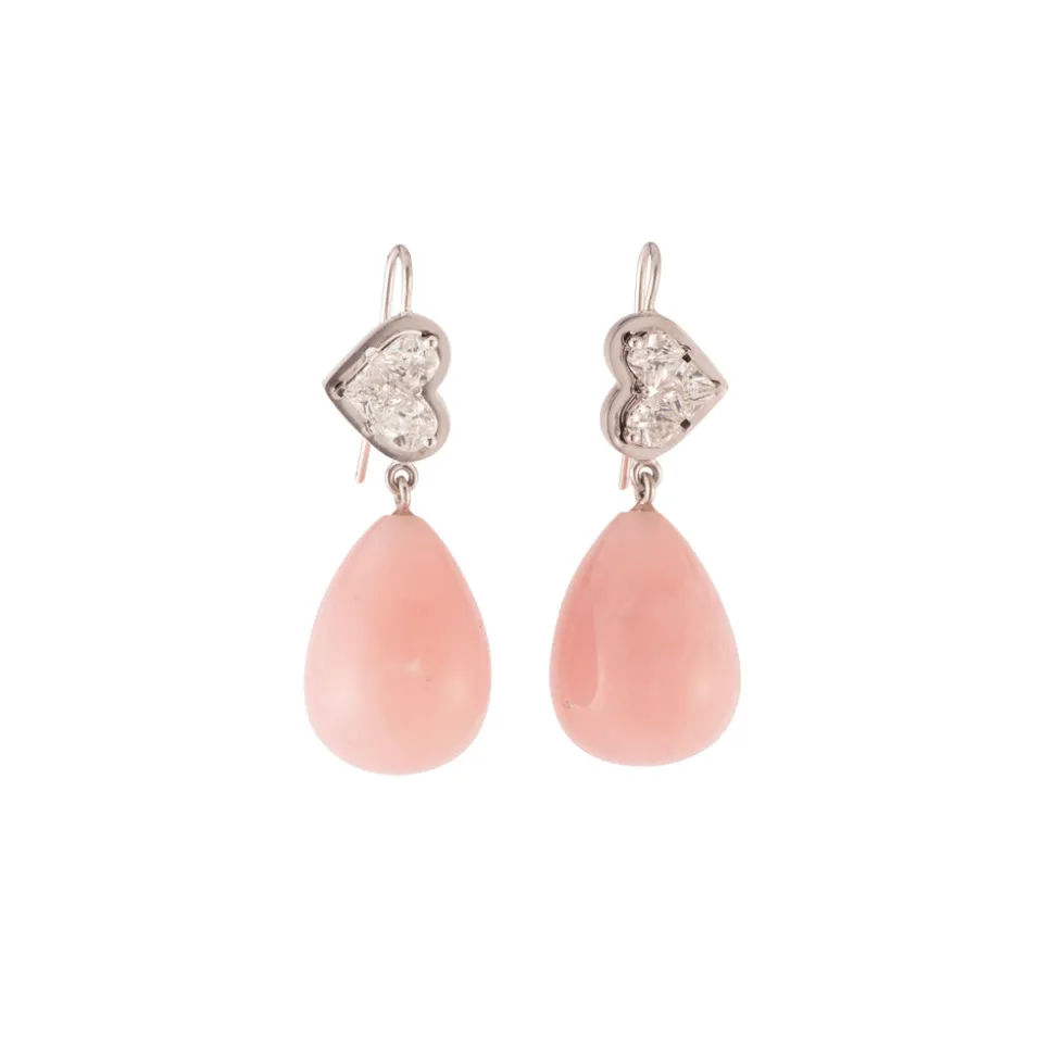 Mosaic Diamond Heart & Pink Opal Drop Earrings