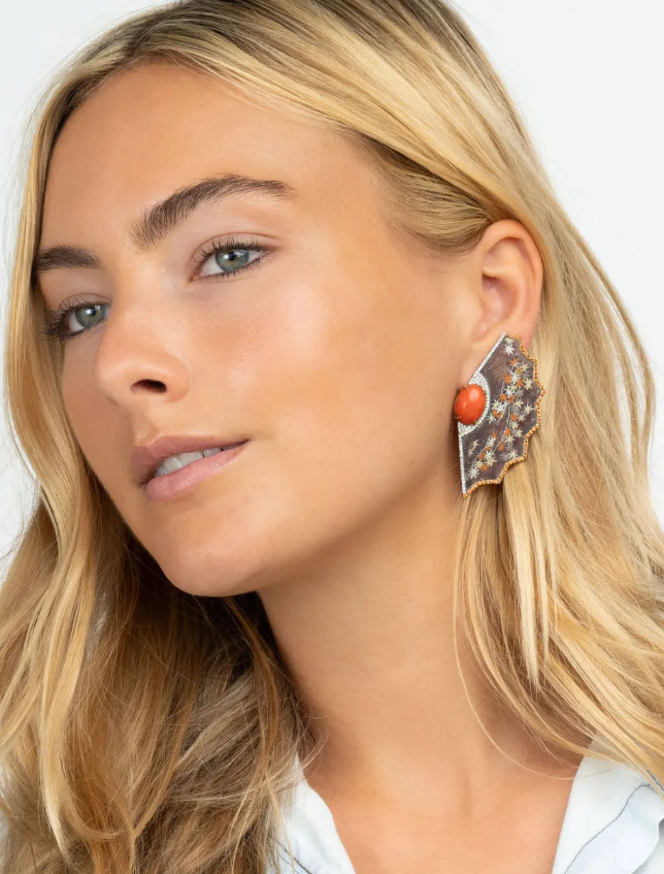 Obi Handpainted Coral Star Earrings