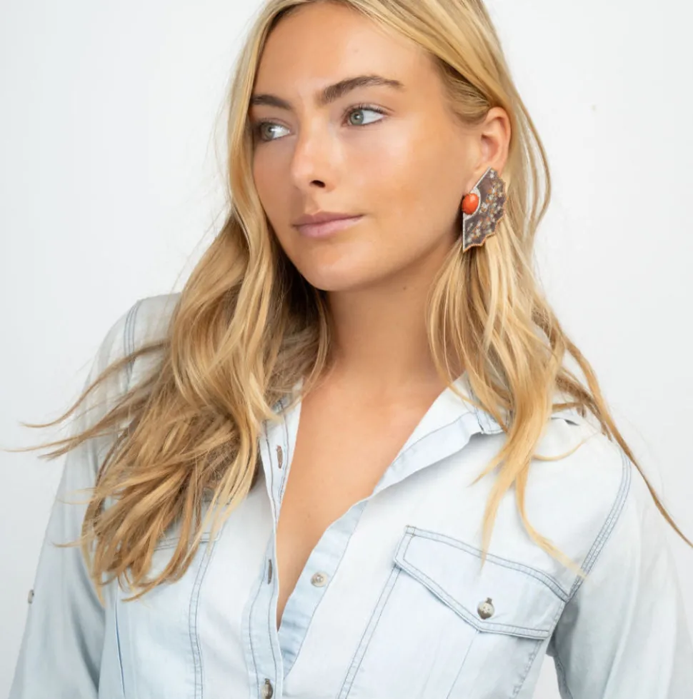 Obi Handpainted Coral Star Earrings