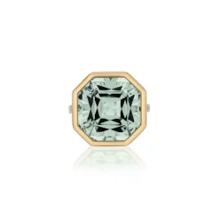 Octagon Prasiolite Ring with Diamonds