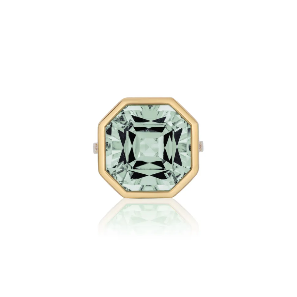Octagon Prasiolite Ring with Diamonds