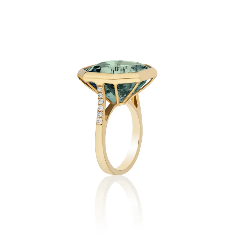 Octagon Prasiolite Ring with Diamonds