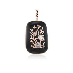 Onyx and Polki Diamond Pendant with Coral Motif