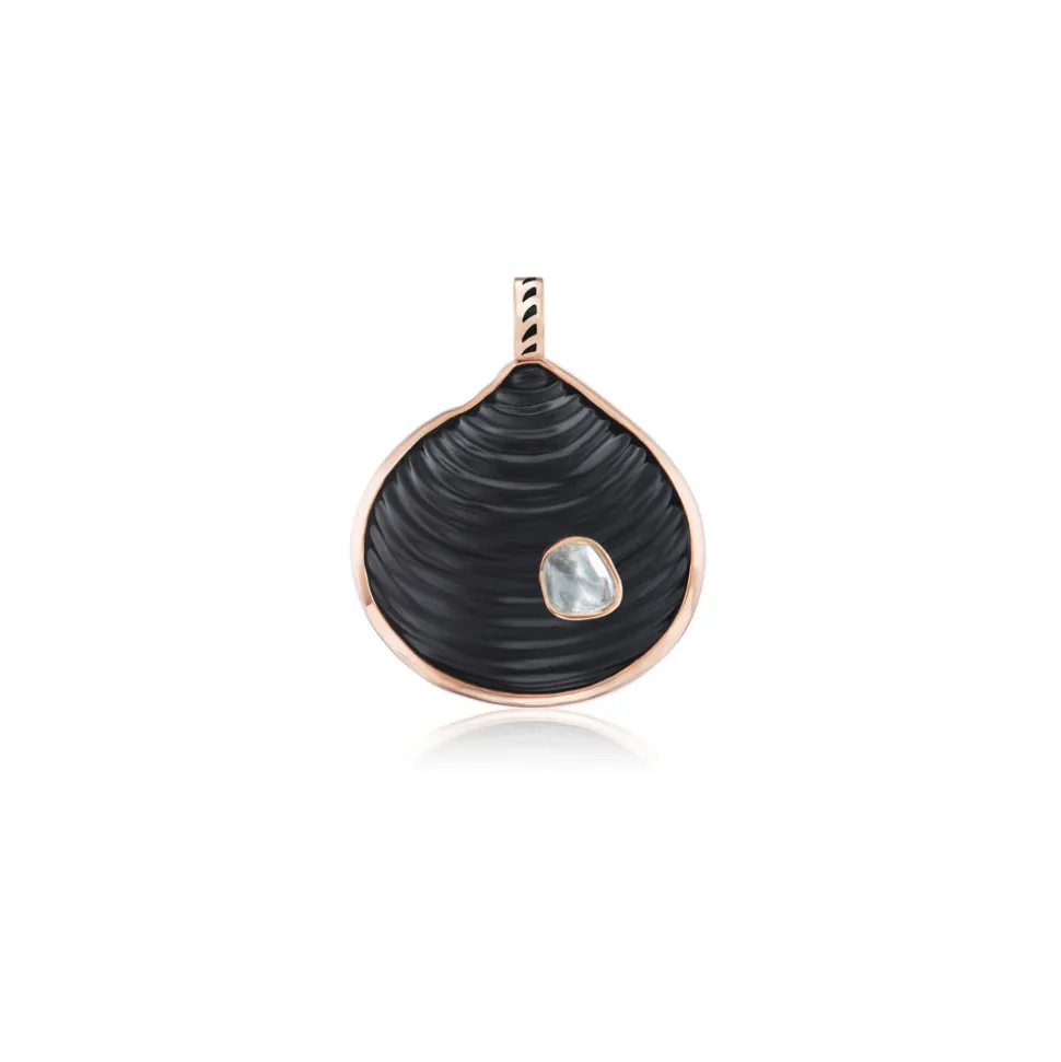 Onyx Carved Venus Shell with Polki Diamond Pendant