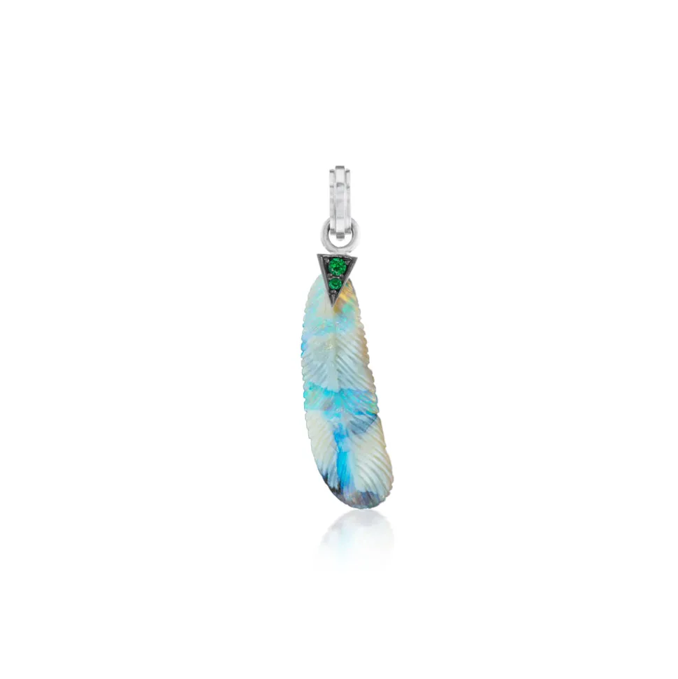Opal and Tsavorite Feather Pendant
