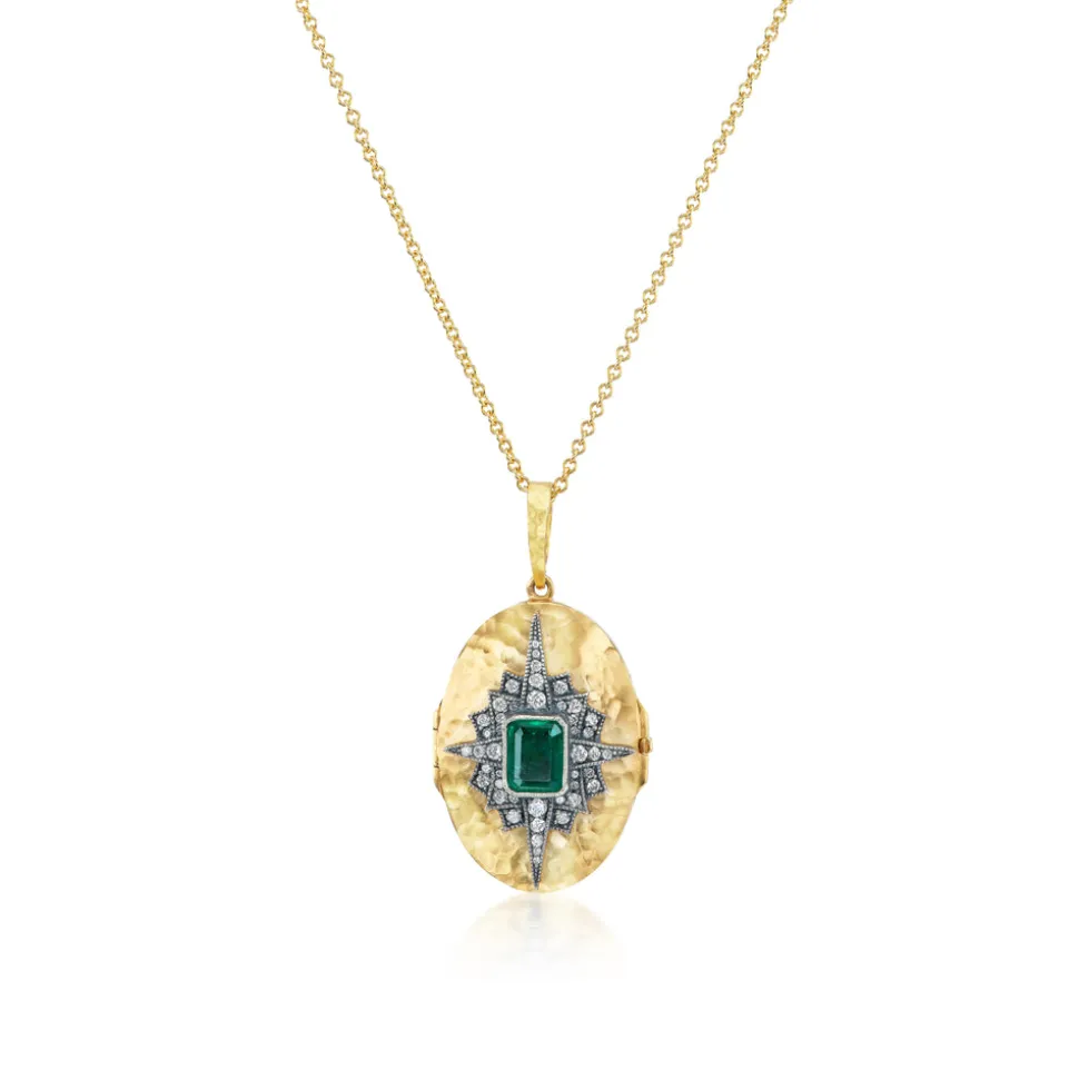 Oval Emerald Starburst Locket