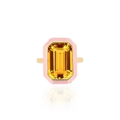 Pink Enamel & Citrine Ring