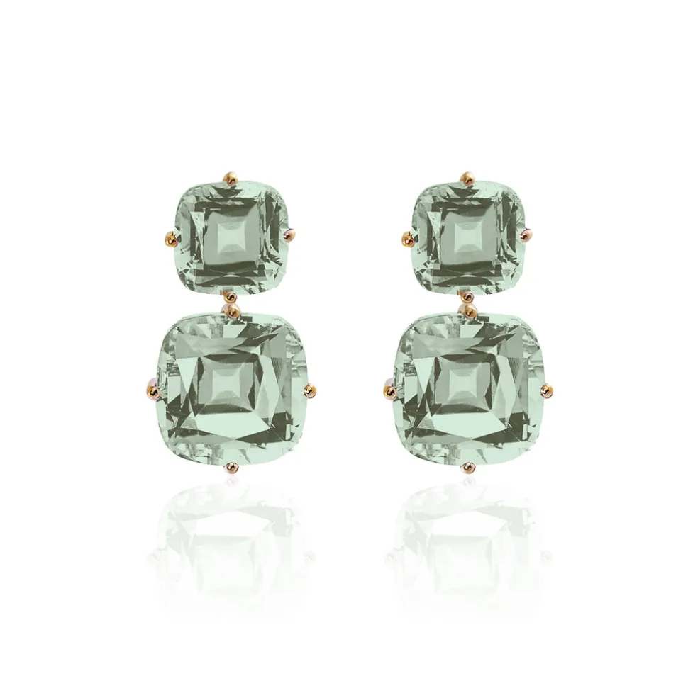 Prasiolite Cushion Tiered Earrings