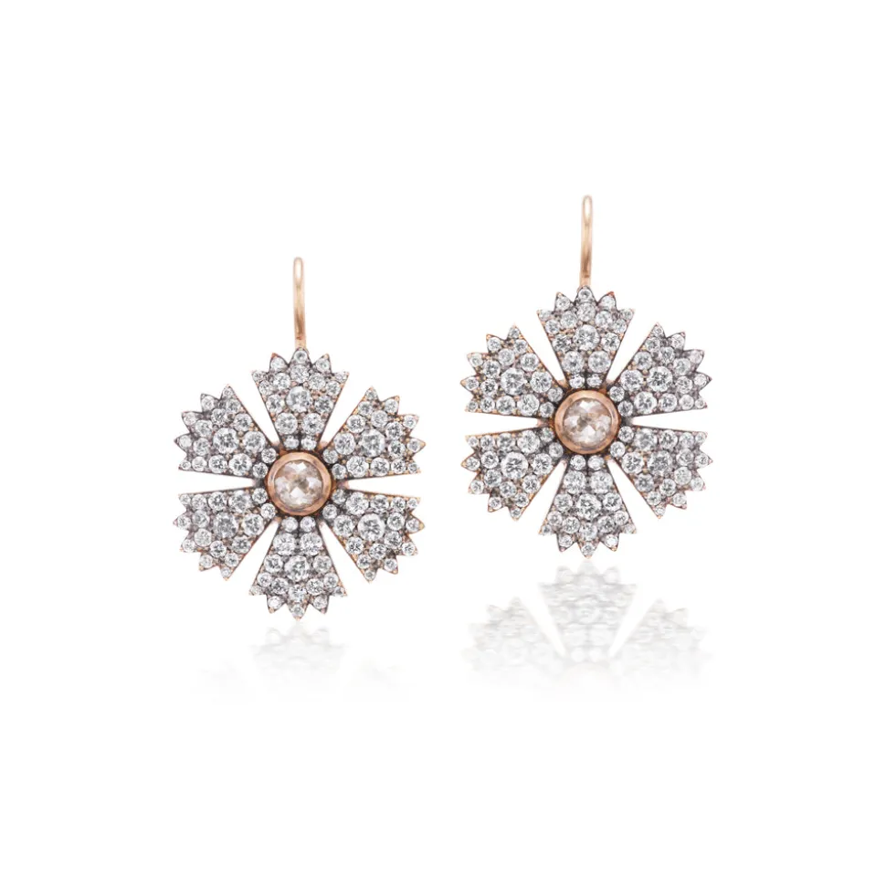 Rose Gold Diamond Flower Earrings