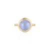 Round Blue Chalcedony Cabochon Ring