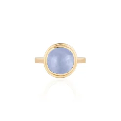 Round Blue Chalcedony Cabochon Ring